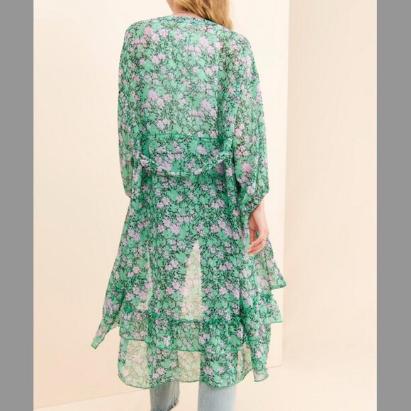 Anthropologie Muche Et Muchette M-L Green Floral Ruffled Duster Kimono Cover Up - Picture 10 of 12